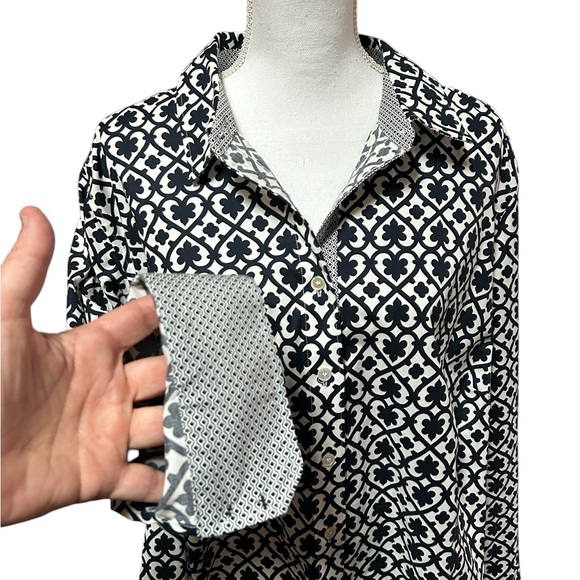 Talbots Plus 24W patterned, no iron button down black & white blouse (NWOT) - Picture 5 of 14